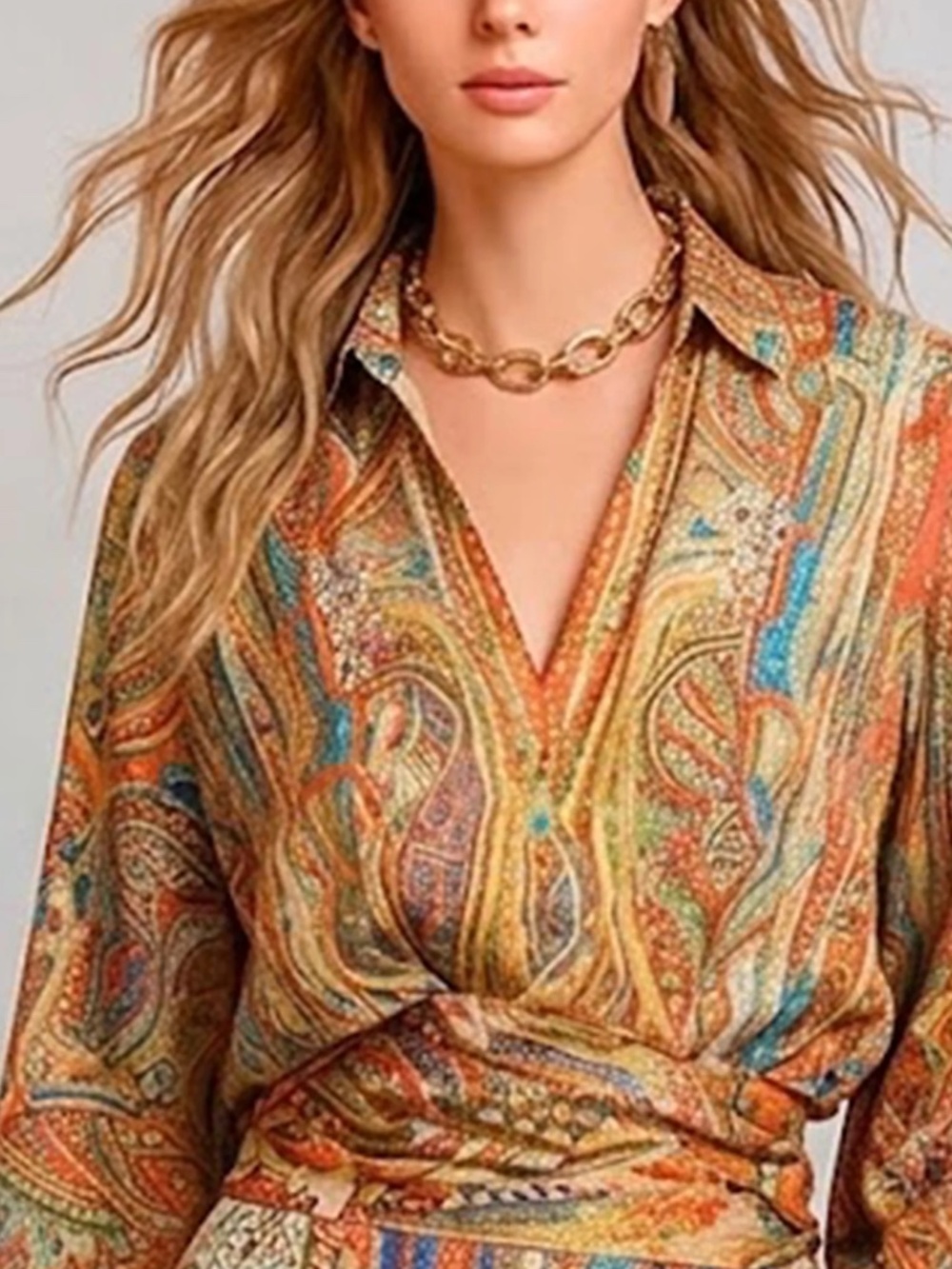 StyleWe Paisley Puff Sleeve Shawl Collar Blouse XL NWT